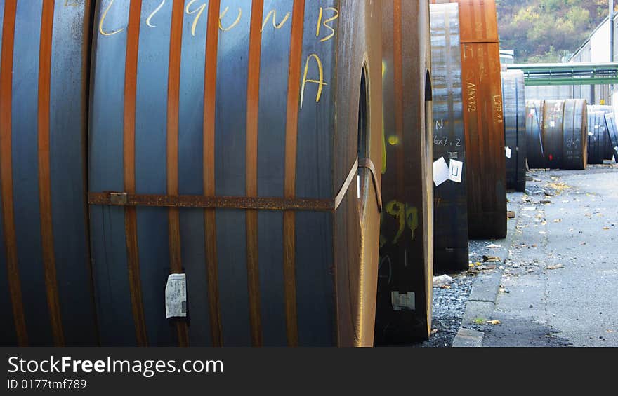 Stockyard of a Factory with Steel Coils