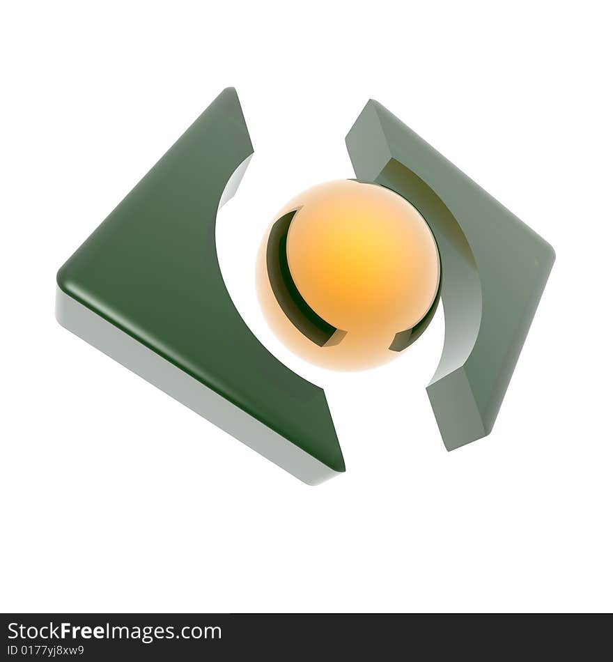 Directional marker of movement from a stone with a gold sphere. Directional marker of movement from a stone with a gold sphere