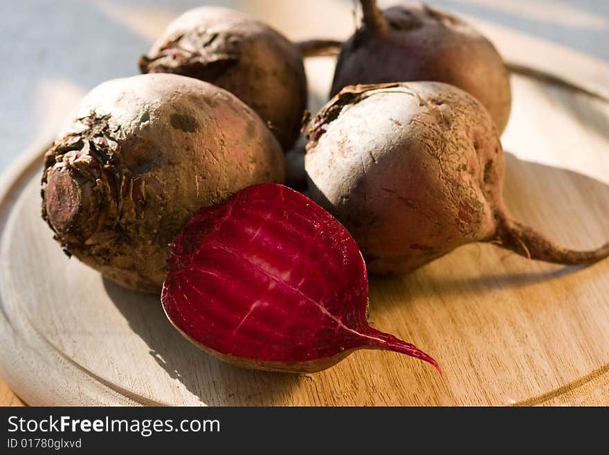 Food series: red beet on the wooden board