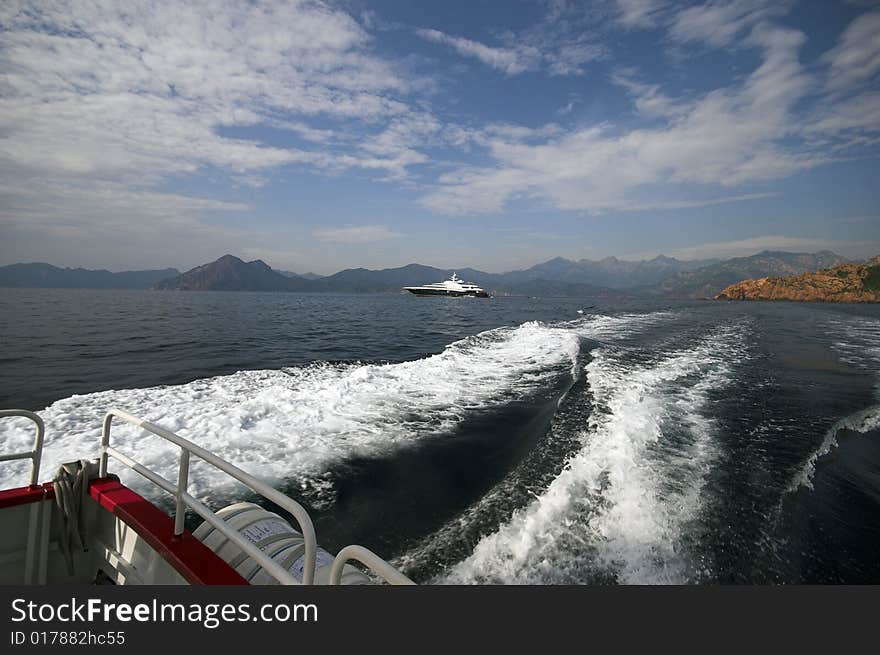 Mountain and Luxury Boat