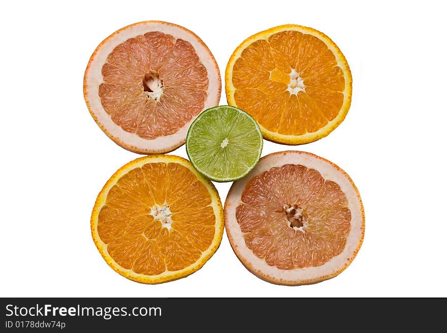 Miscellaneous citrus fruits sliced closeup. Miscellaneous citrus fruits sliced closeup