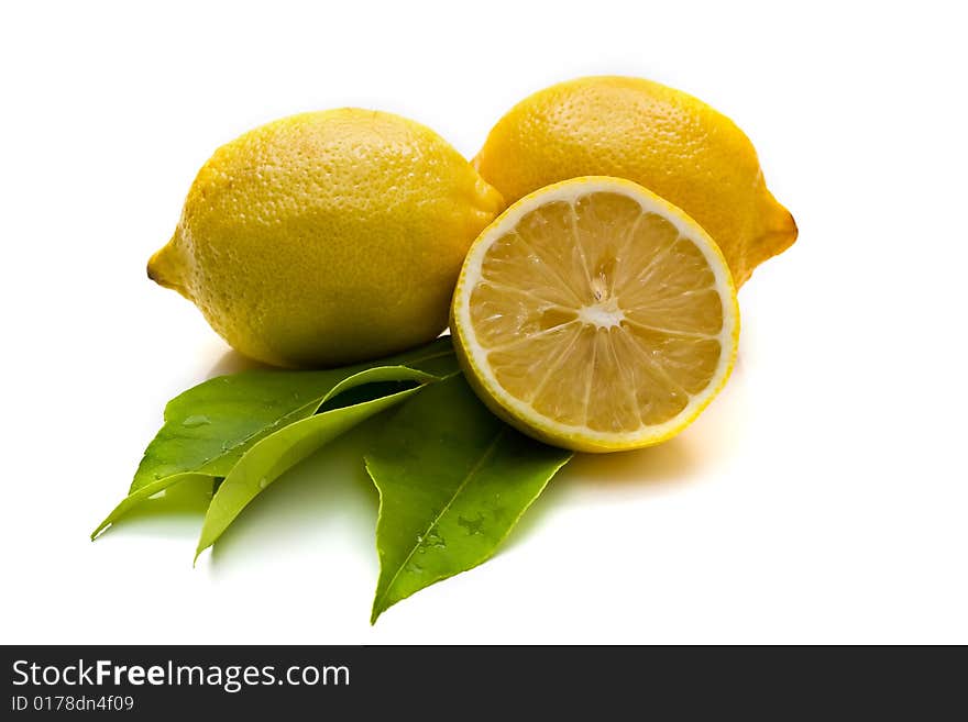 Ripe lemons isolated on white