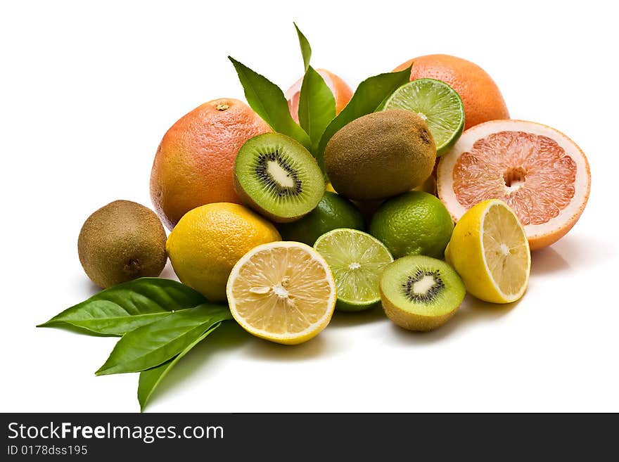 Miscellaneous citrus fruits on white background