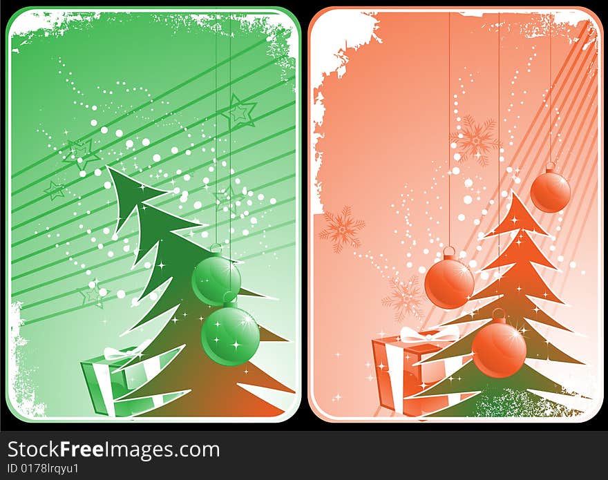 Winter theme cards with colorful pine tree  and snowflakes for your business. Winter theme cards with colorful pine tree  and snowflakes for your business