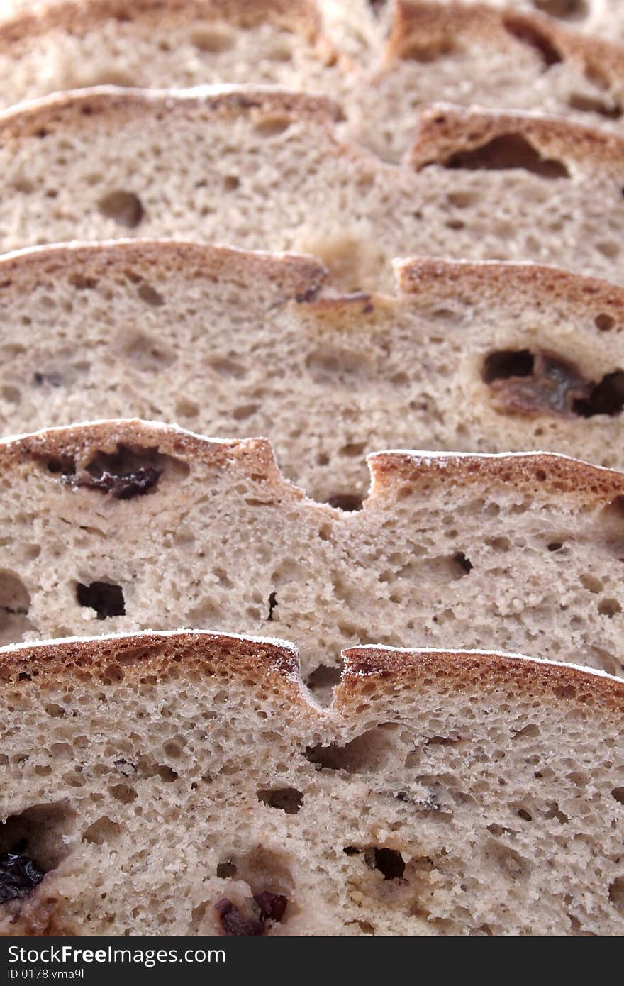 Close-up of brown bread slices. Close-up of brown bread slices.