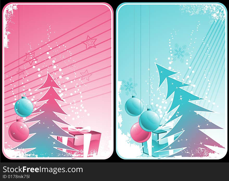 Winter theme cards with colorful pine tree and snowflakes for your business. Winter theme cards with colorful pine tree and snowflakes for your business