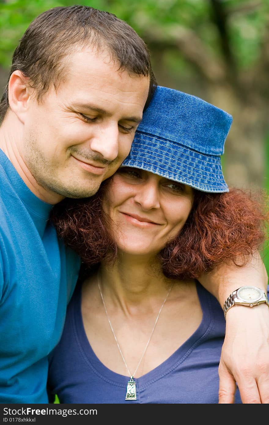 Couple laughing outdoor