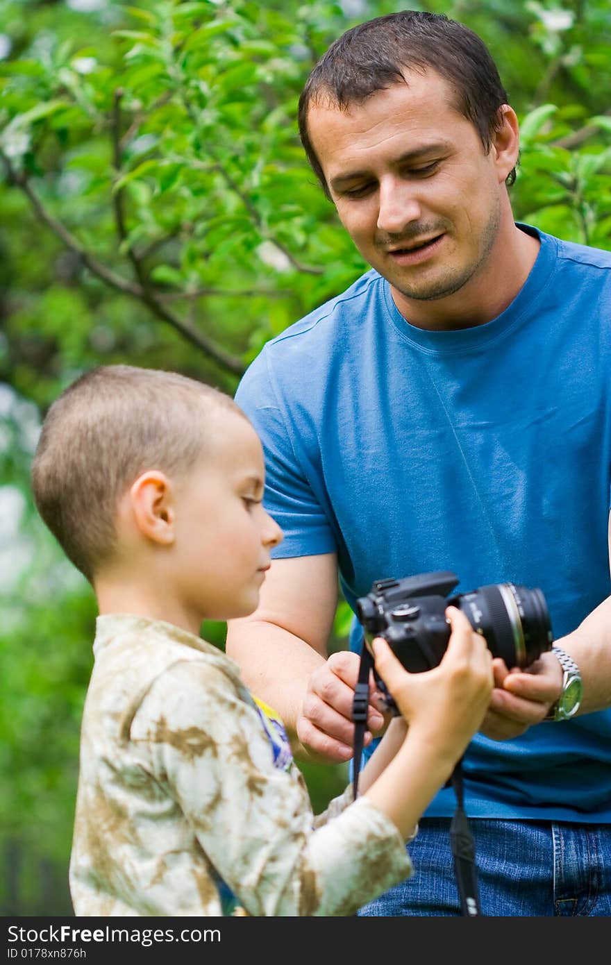 First lesson in photography, father and son