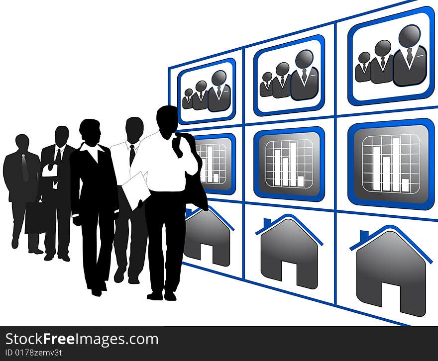 Illustration of business people and graph