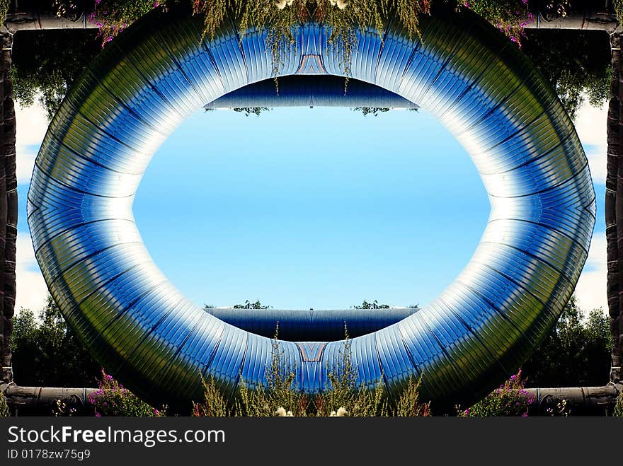 Abstract illustration of industrial pipes against blue sky. Abstract illustration of industrial pipes against blue sky