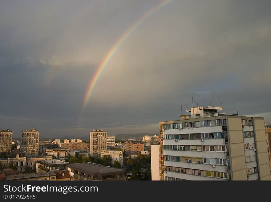 Panoramic view of rainbow in top  of Kragujevac city, Republic of Serbia. Panoramic view of rainbow in top  of Kragujevac city, Republic of Serbia