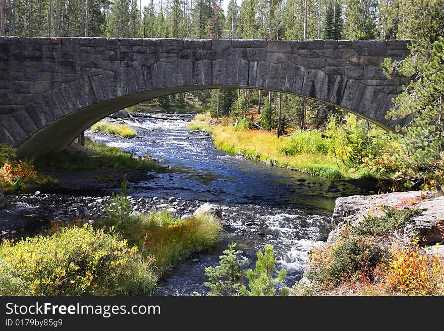 Bridge in Yellowstone National Park With Fall Colors