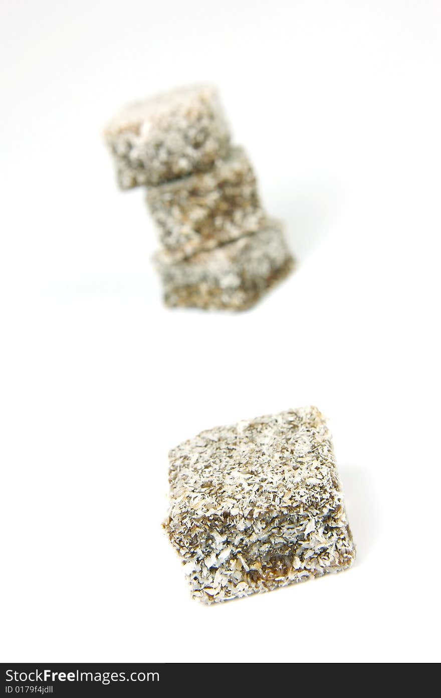 Lamingtons isolated against a white background