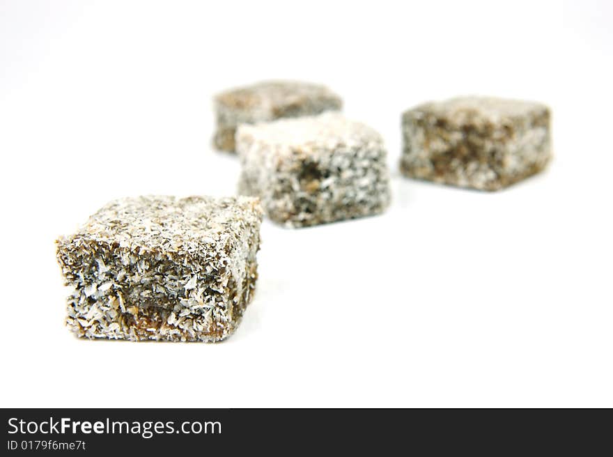 Lamingtons isolated against a white background