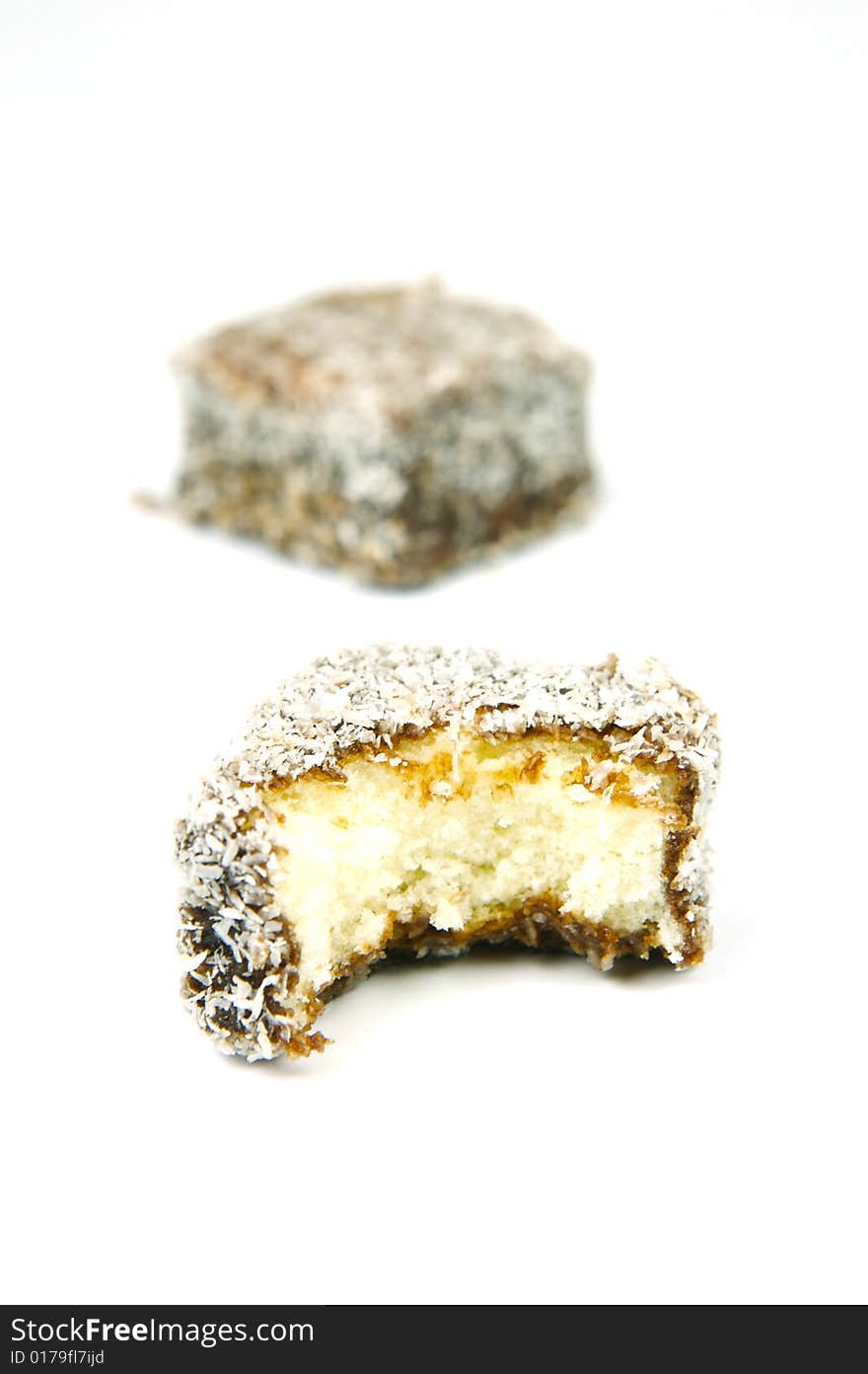 Lamingtons isolated against a white background