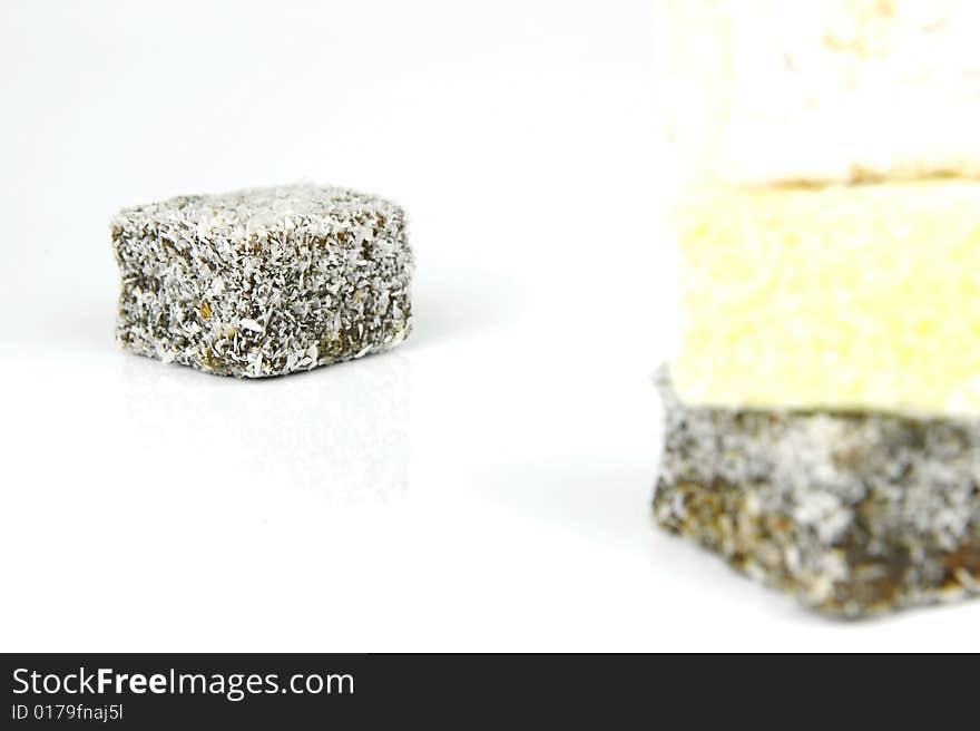 Lamingtons isolated against a white background