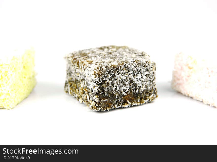 Lamingtons isolated against a white background