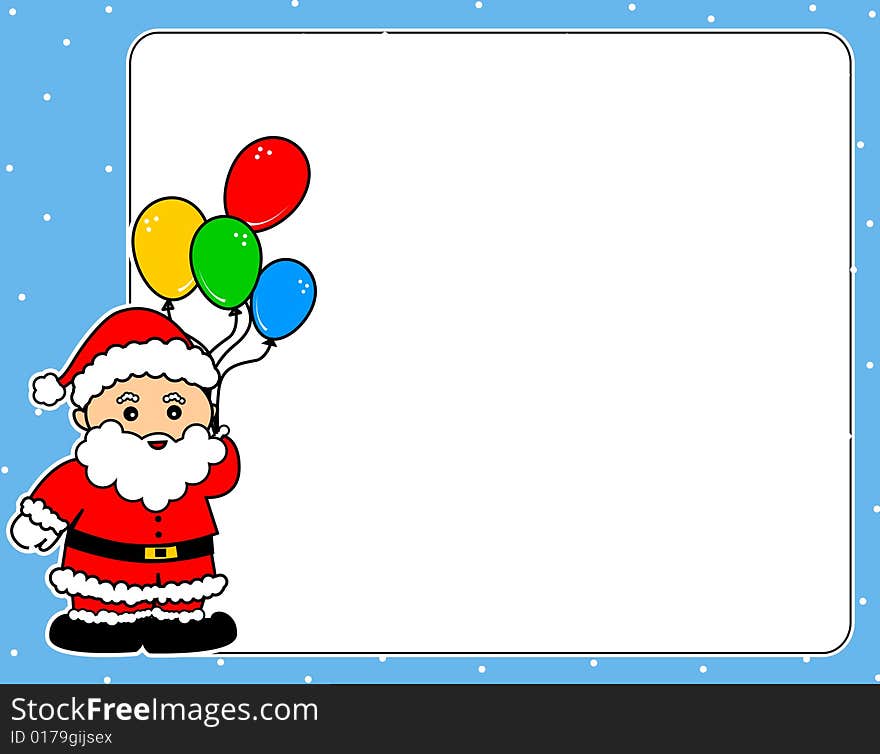 Cute Santa Claus with colorful balloons Christmas border / frame. Cute Santa Claus with colorful balloons Christmas border / frame