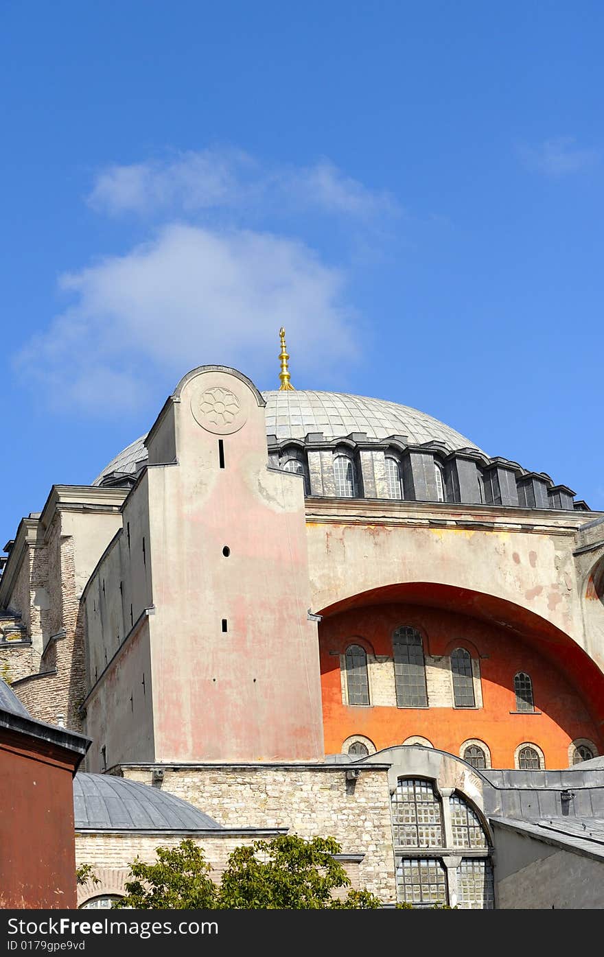 Hagia Sophia is a former patriarchal basilica, later a mosque, now a museum in Istanbul, Turkey. Famous in particular for its massive dome, it is considered the epitome of Byzantine architecture.