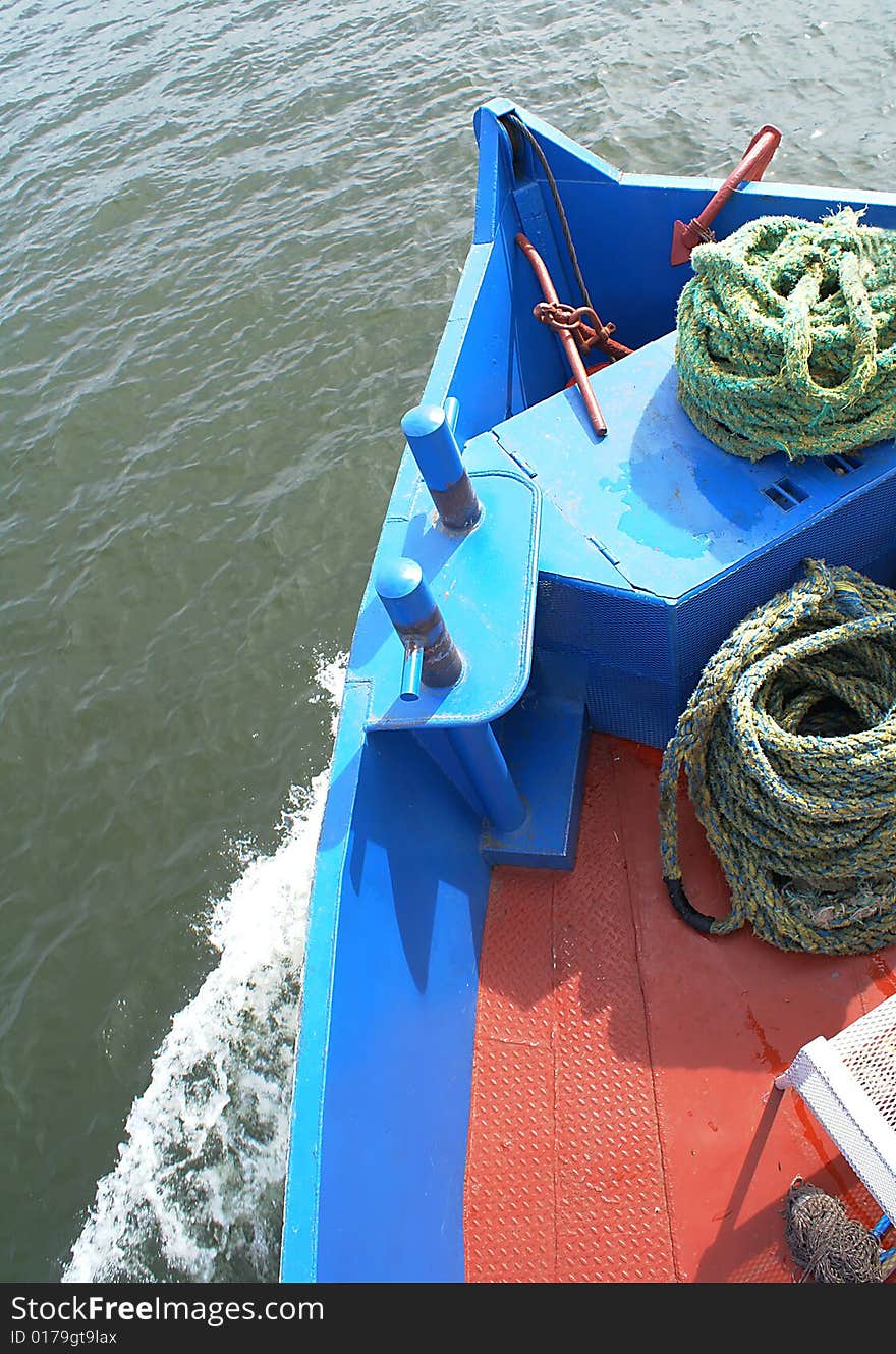 Front of a ship crossing a lake. Front of a ship crossing a lake.