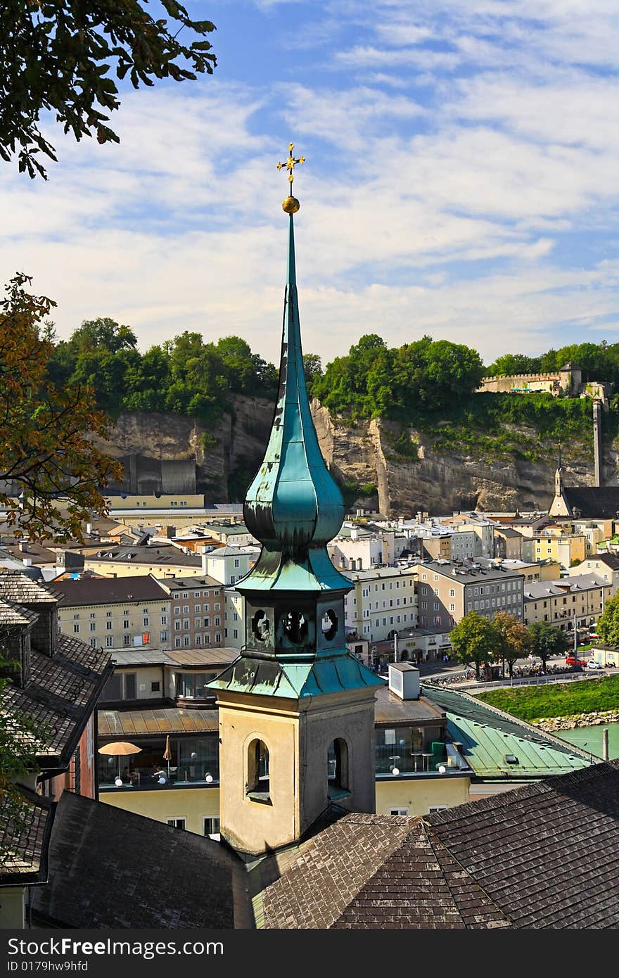 The aerial view of Salzburg City, Austria