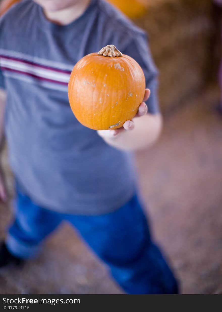 Boy holding pumpkin