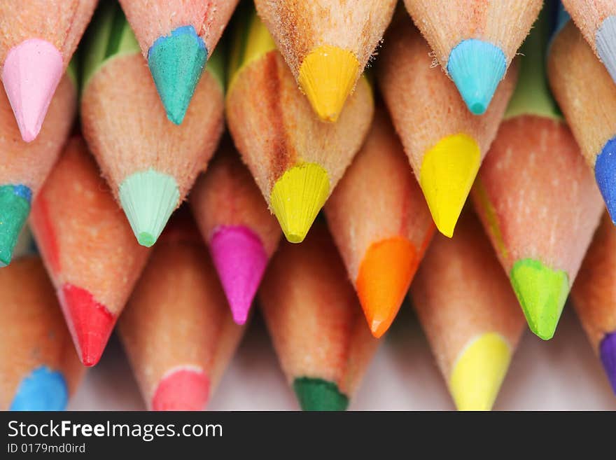 Close up of color pencils with different color.