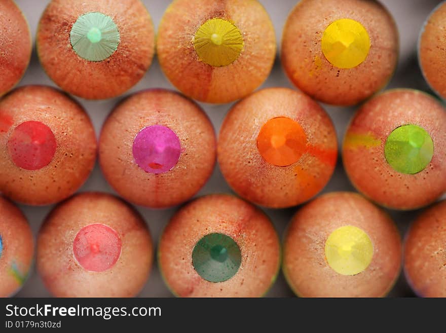 Close up of color pencils with different color.