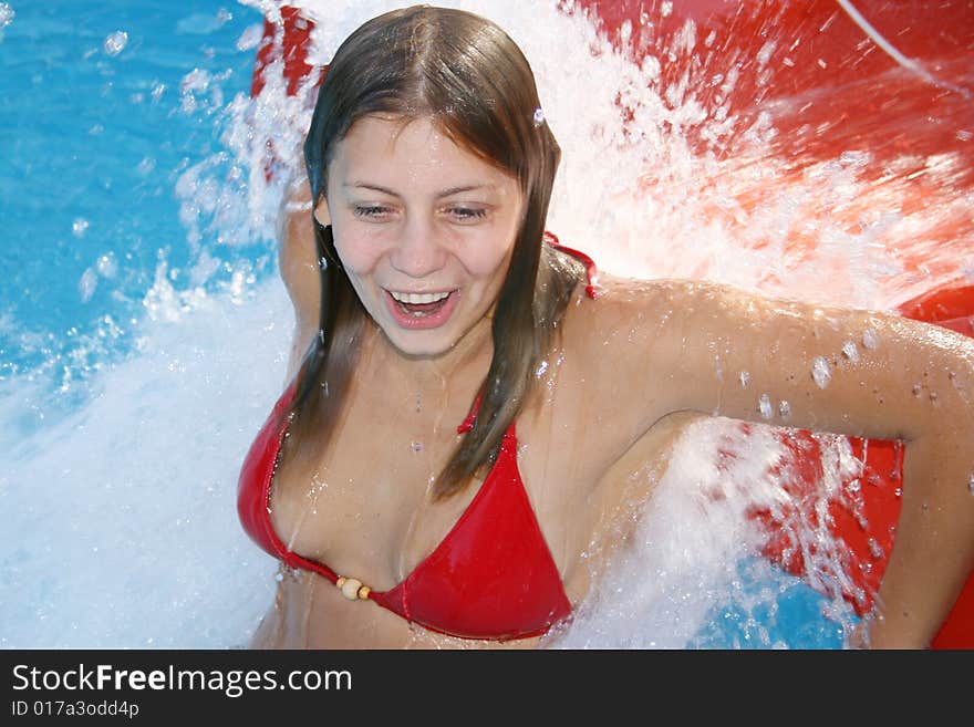 The girl bathes