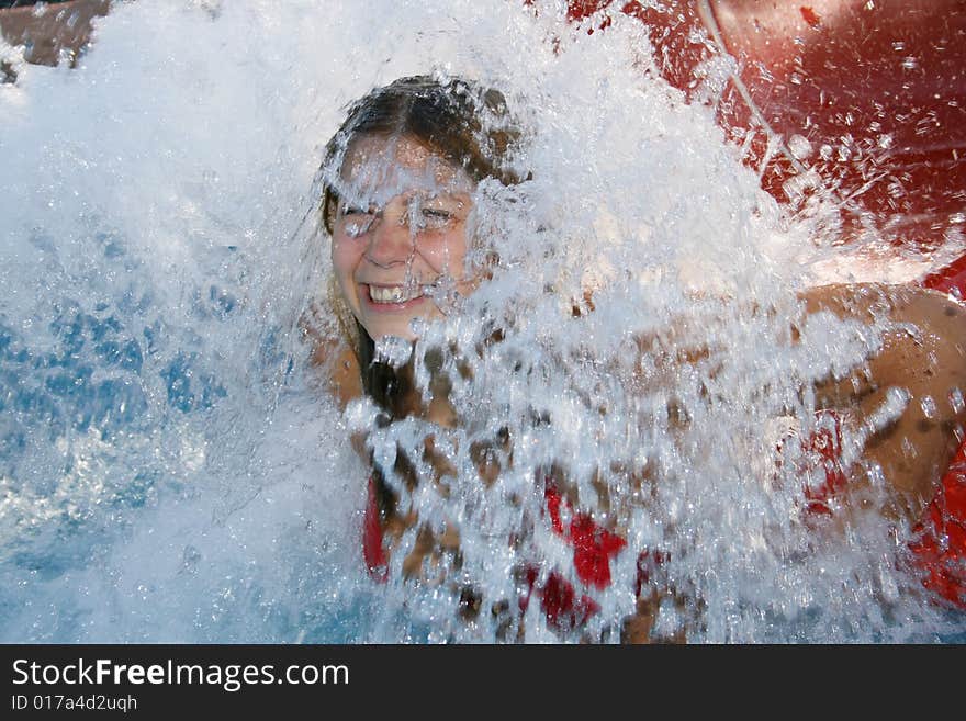 The girl bathes