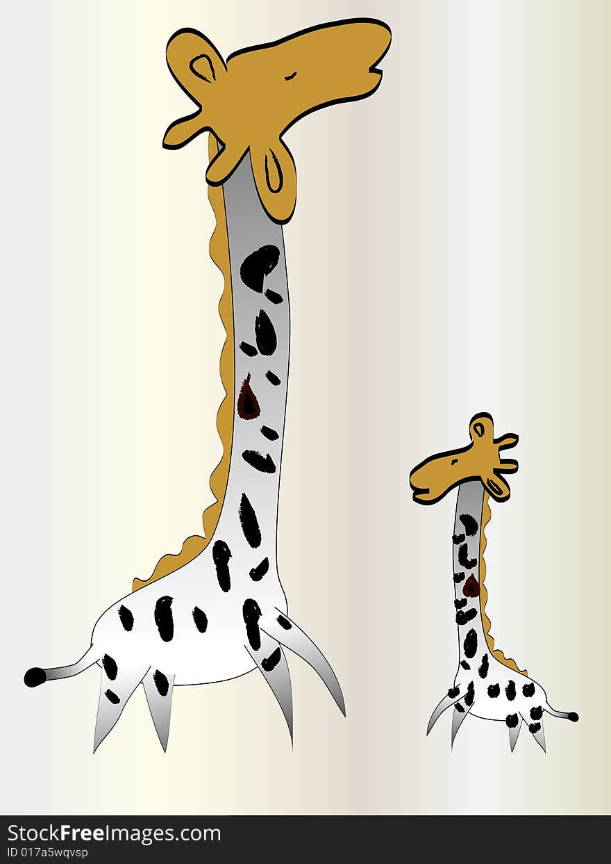 A mom giraffe and her baby isolated on gray background. A mom giraffe and her baby isolated on gray background