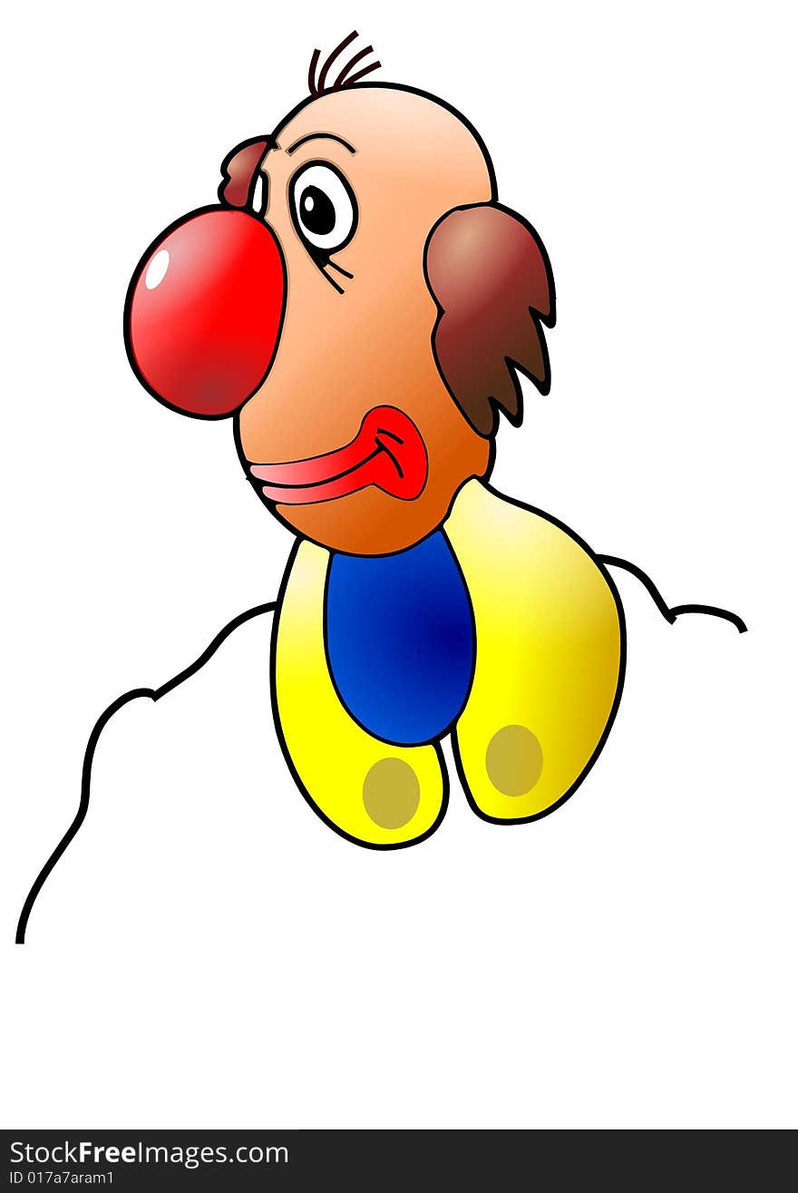 This illustration depicts a sad clown