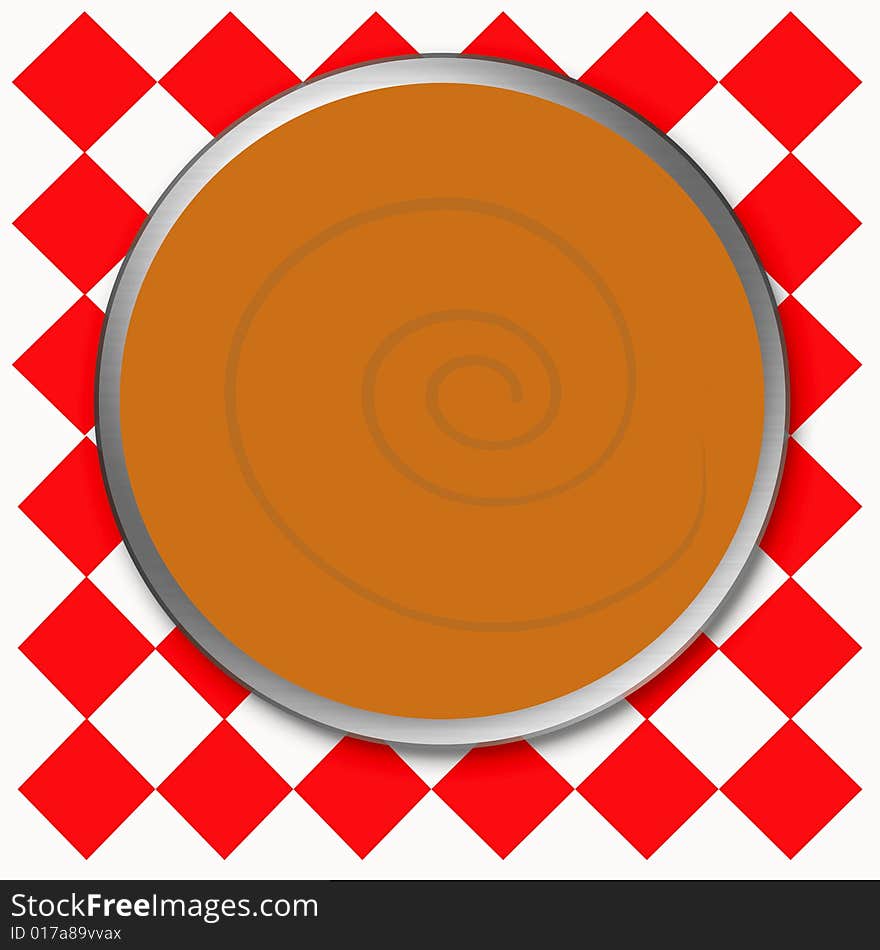 Orange pumpkin pie on red checkered tablecloth. Orange pumpkin pie on red checkered tablecloth