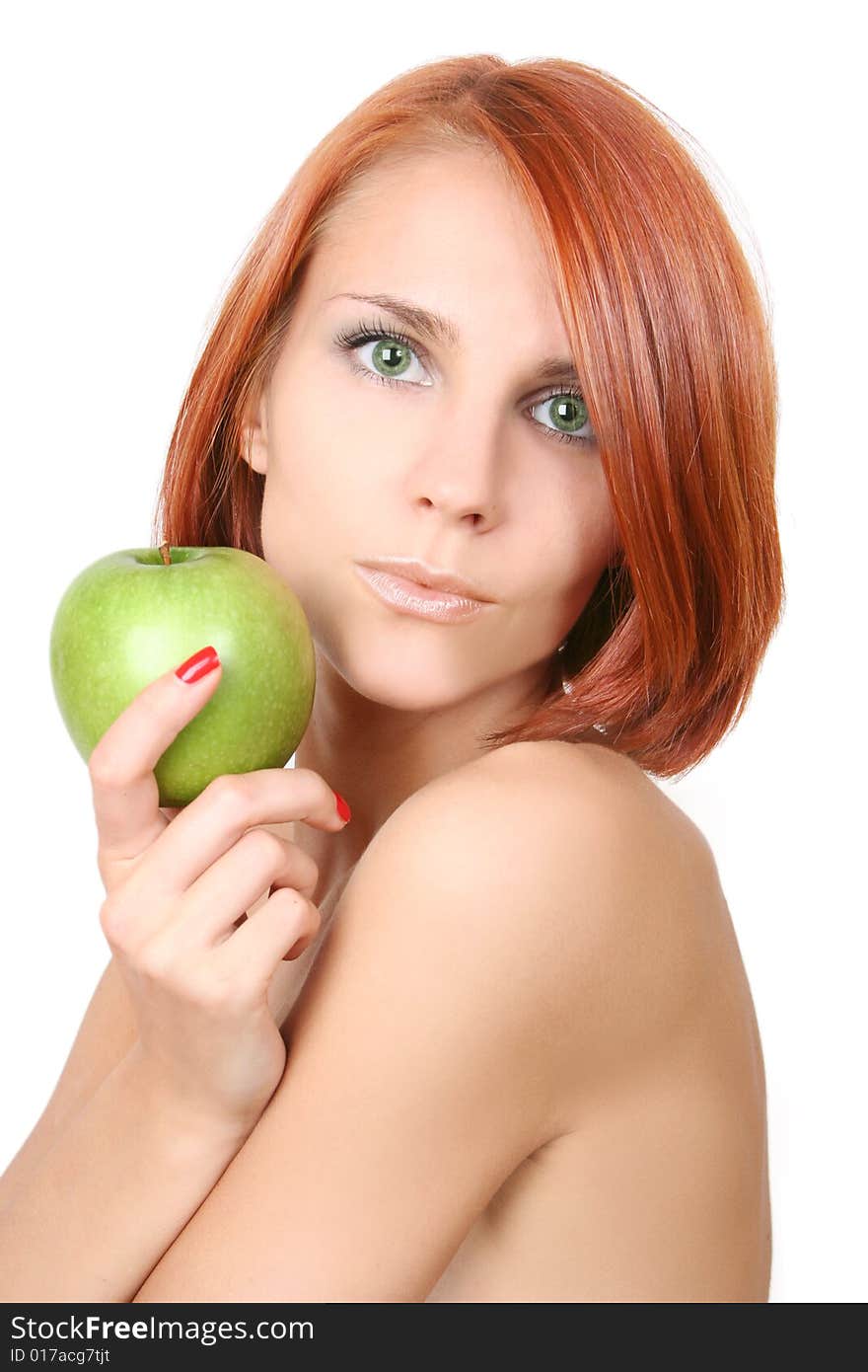 Healthy young girl with hresh green apple. Healthy young girl with hresh green apple