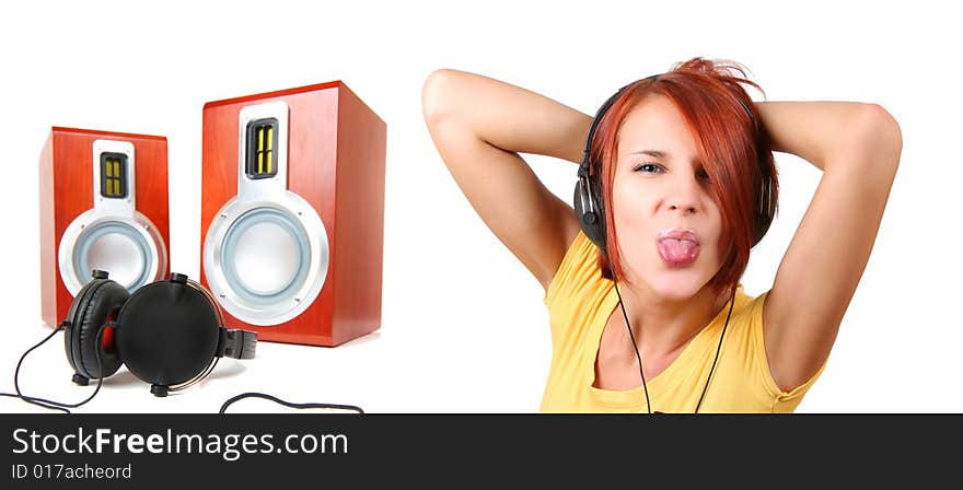 Funny colorful girl listening music