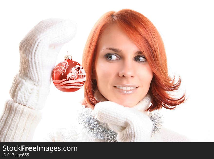 Cute young girl with christmas balls. Cute young girl with christmas balls