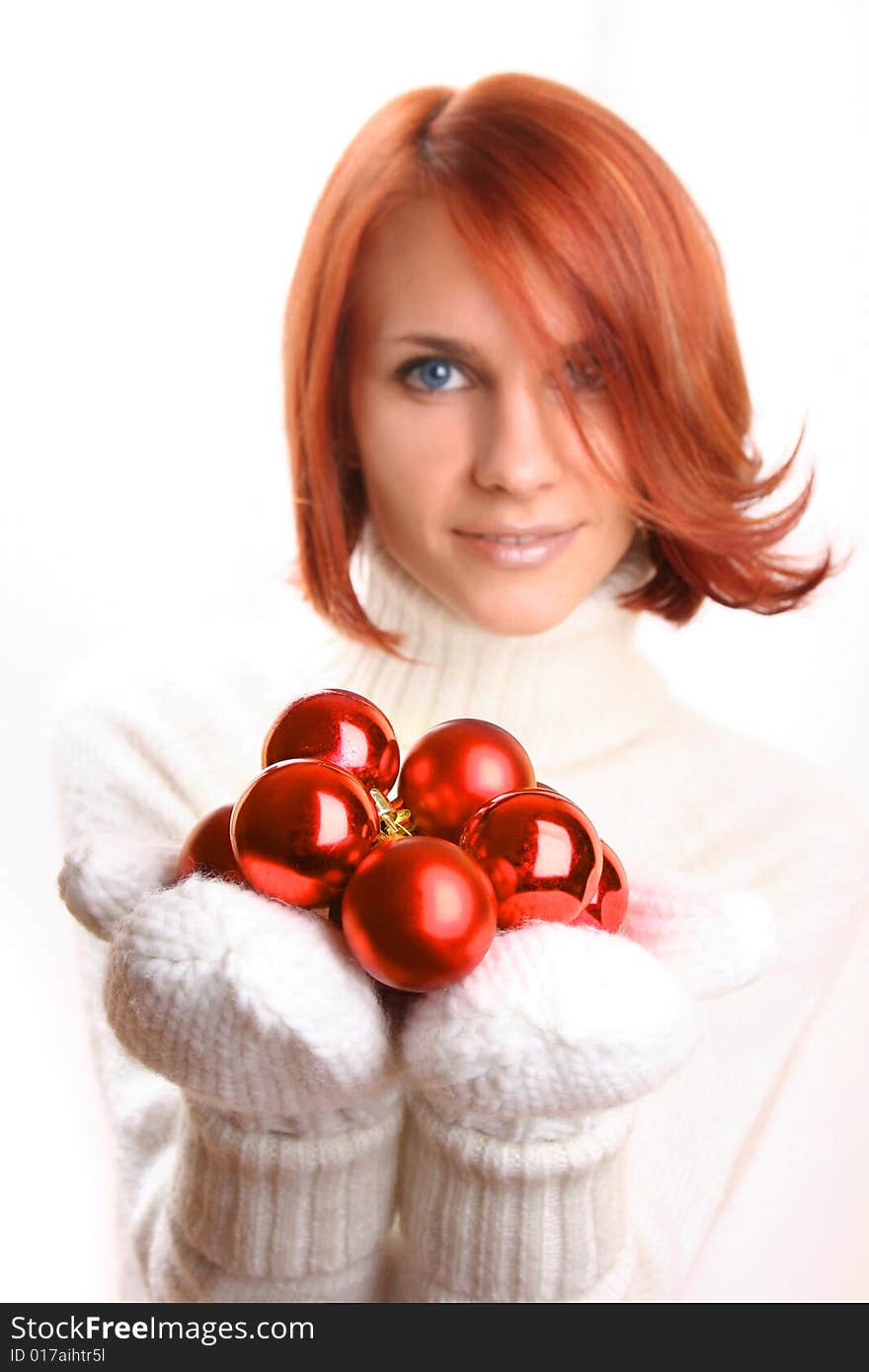 Cute young girl with christmas balls. Cute young girl with christmas balls