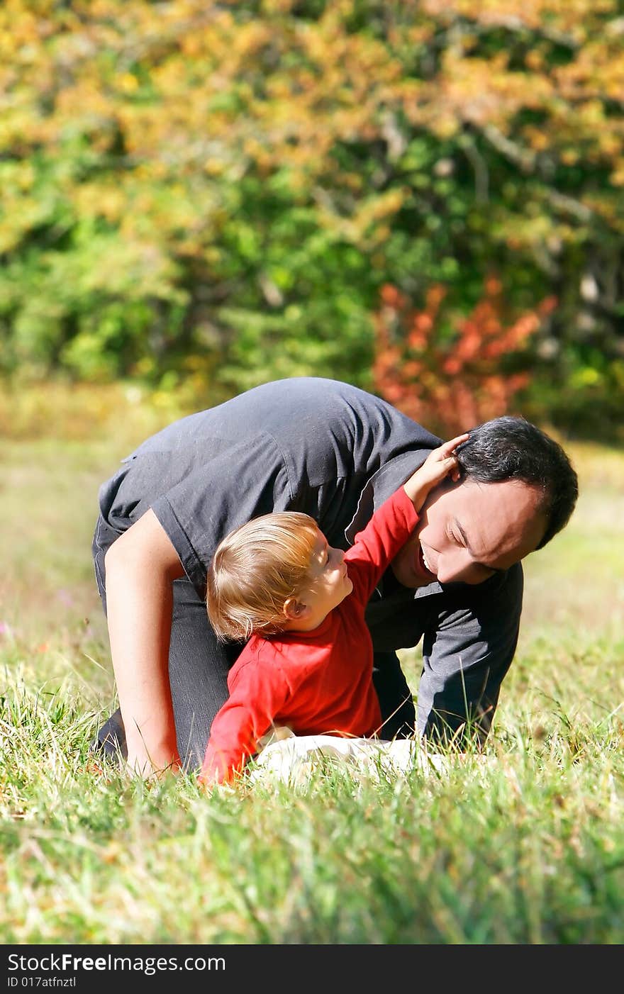 Father and son outdoor portrait