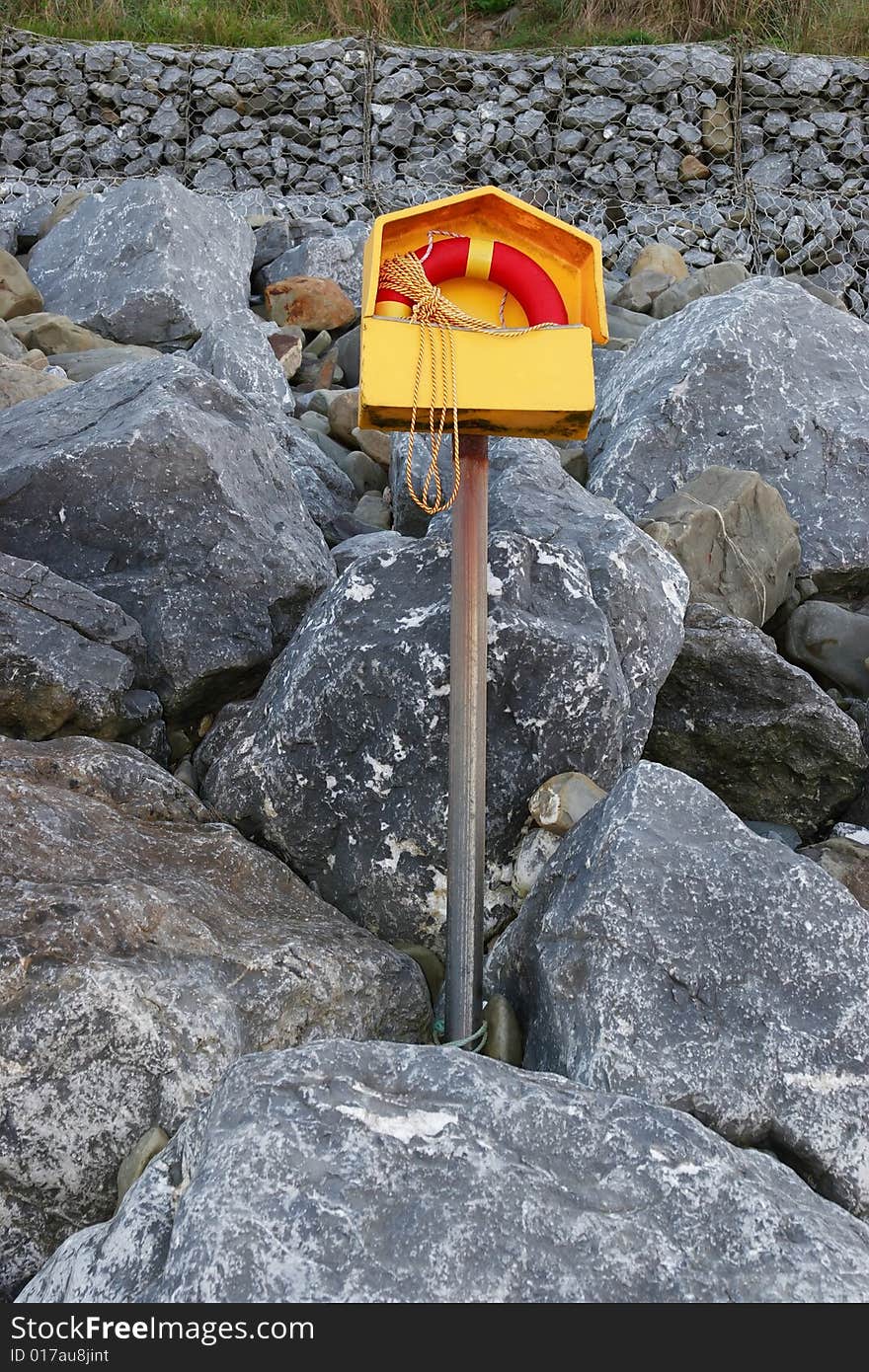 A lifebuoy on the coast of ballybunion co kerry Ireland. A lifebuoy on the coast of ballybunion co kerry Ireland