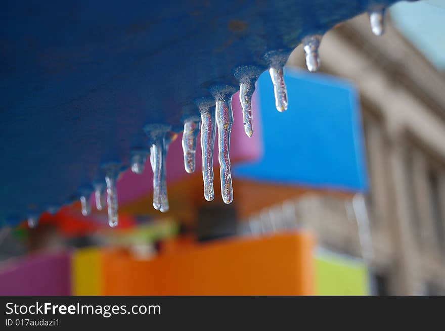 Closeup of hanging icicles from ceiling