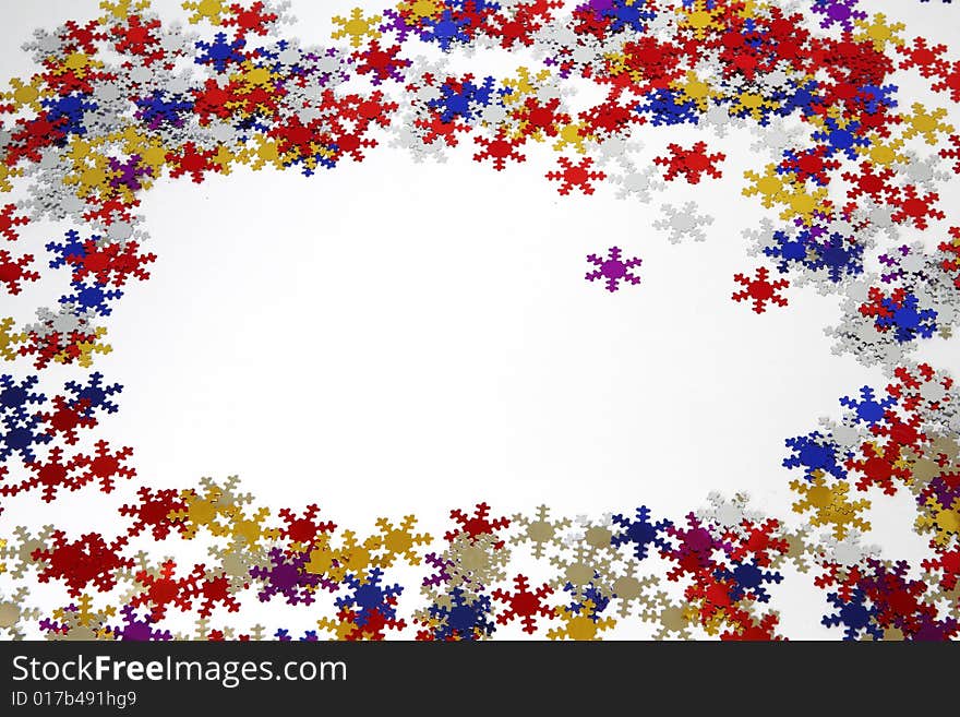 Red silver yellow blue snowflakes background