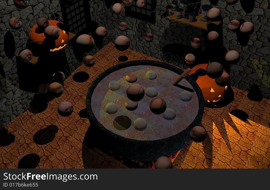 3d rendering of a interior elevation Halloween scene. 3d rendering of a interior elevation Halloween scene