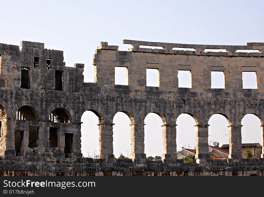 Fragment of ancient Roman amphitheater in Pula. Fragment of ancient Roman amphitheater in Pula