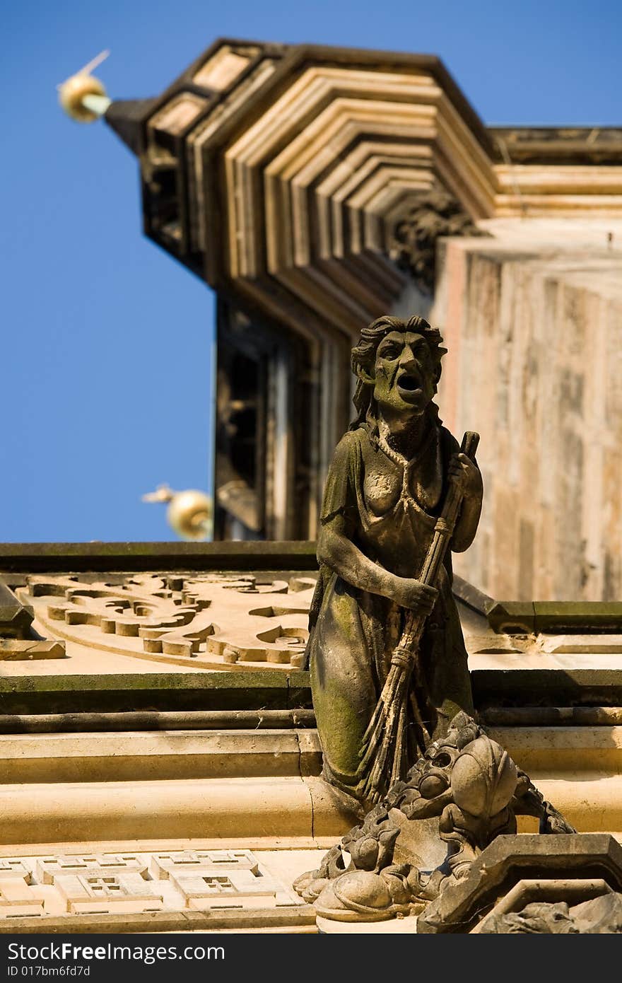 Details of decoration and gargoyle of gothic tower on Charles bridge in Prague. Details of decoration and gargoyle of gothic tower on Charles bridge in Prague.