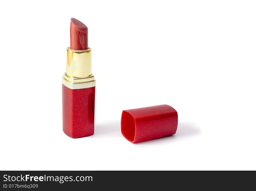 Open lipstick on a white background