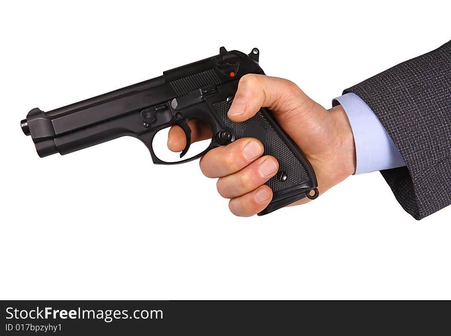 Isolated hand hold pistol background