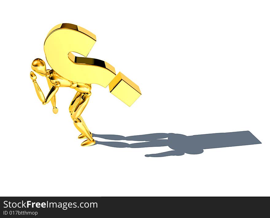 Gold man lifting a question mark. Gold man lifting a question mark