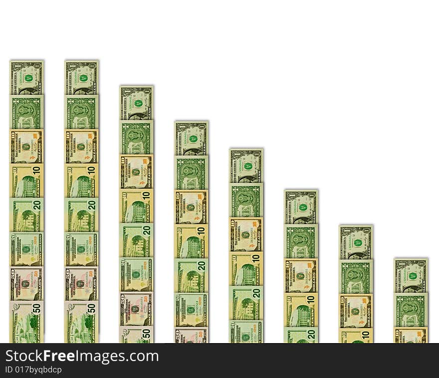 Financial column chart formed by USD notes. Financial column chart formed by USD notes