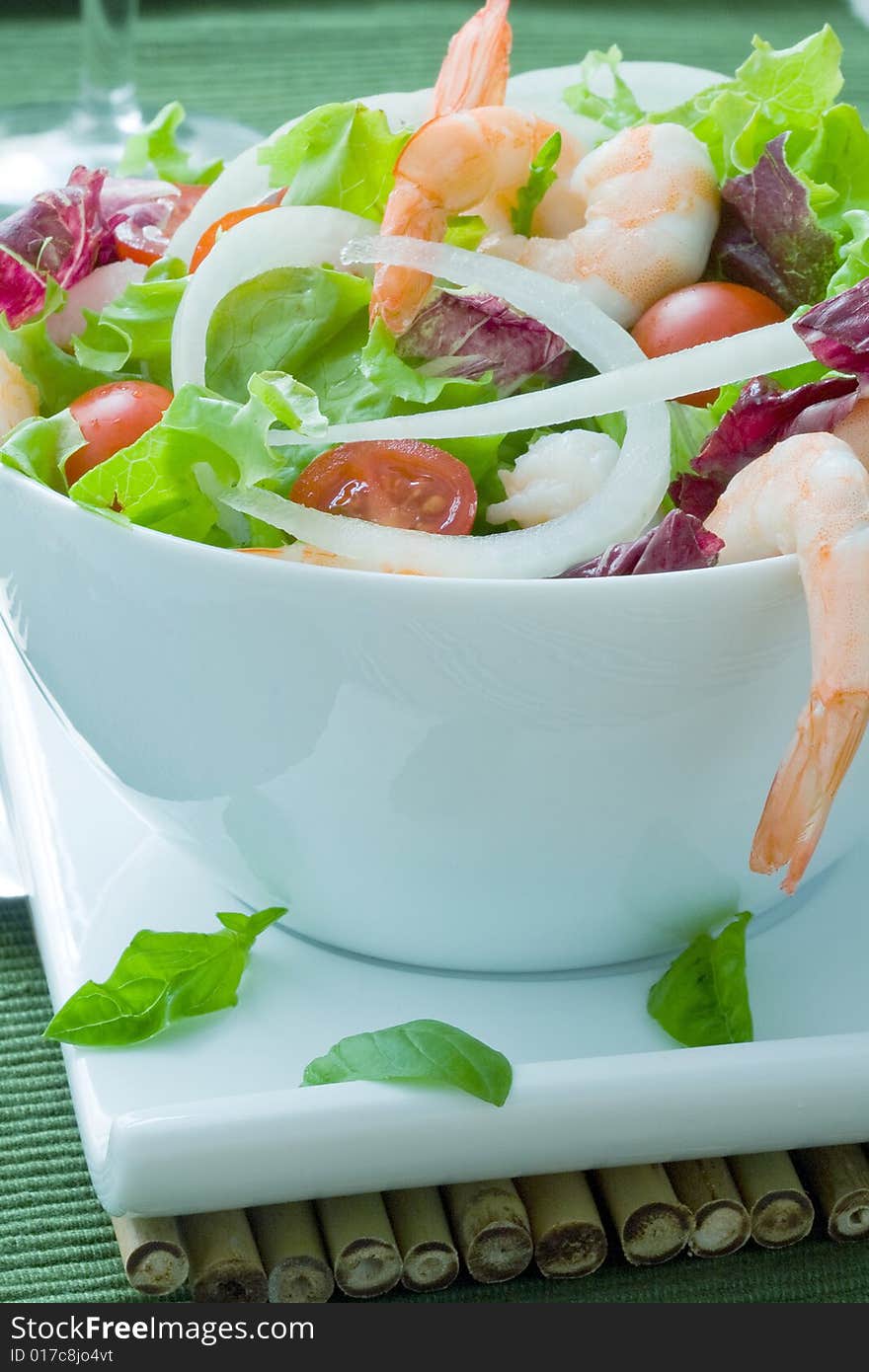 Lettuce salad with prawns and cherry tomato. Lettuce salad with prawns and cherry tomato