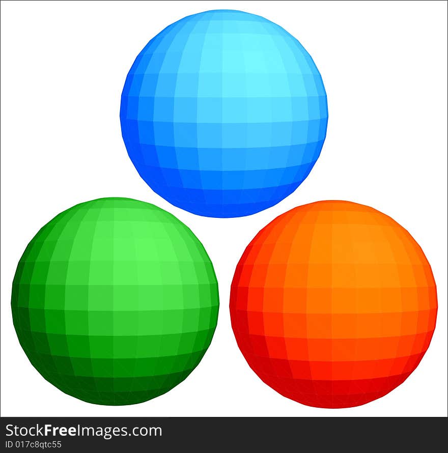 Red, green and dark blue spheres. Vector illustration